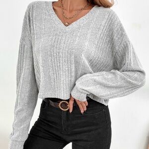 SHEIN Light Gray V-Neck Sweater